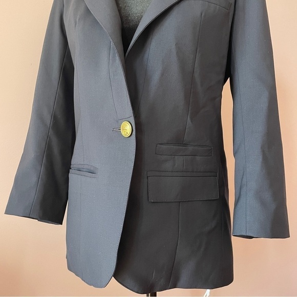 Smythe- Blue Navy White Collar Wool Blazer Jacket One Button Size 4 Work - Picture 3 of 10